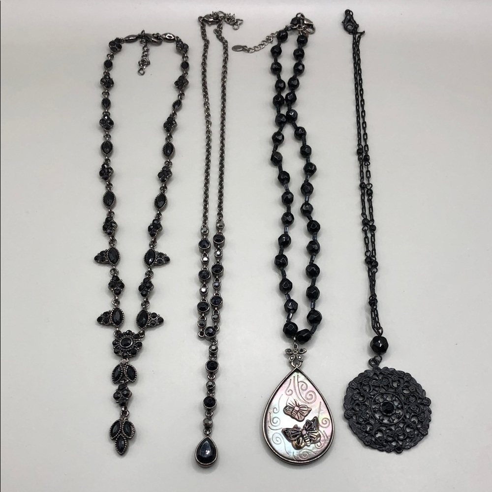 Bundle 4 Y2k gunmetal black chain necklaces Y drop + pendants dark romantic.